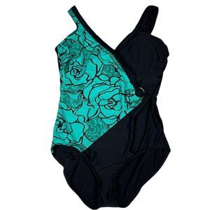 Vintage Shape Detector Swimsuit One Piece Crossover Size 16 Made in the USA